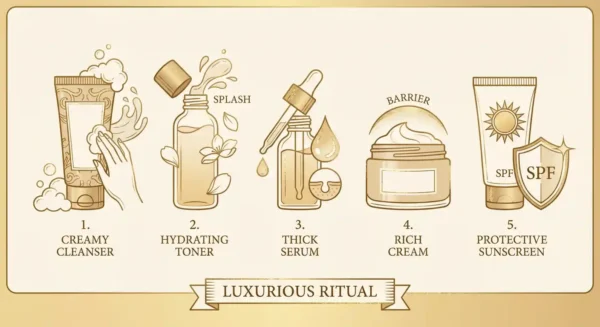 روتین غنی ۵ مرحله‌ای برای پوست خشک؛ آبرسانی عمیق و قفل رطوبت